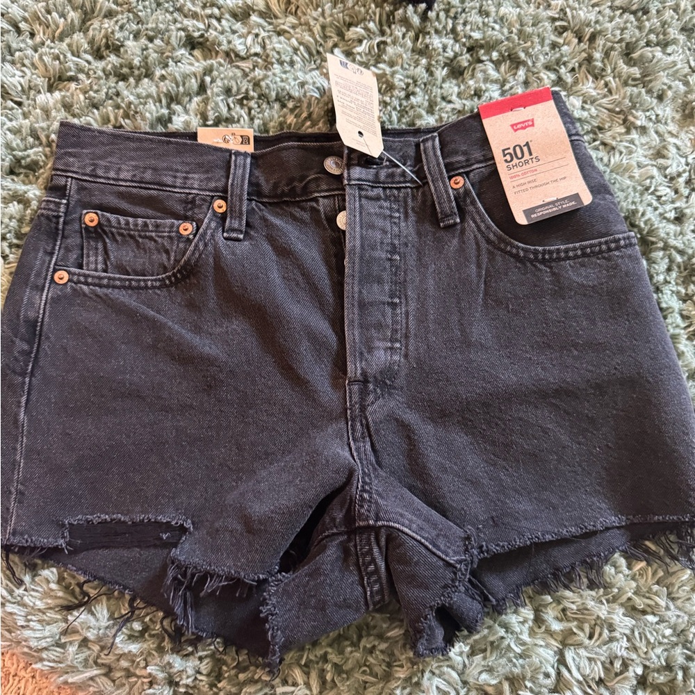 Levi High Waisted Dark Wash Shorts
